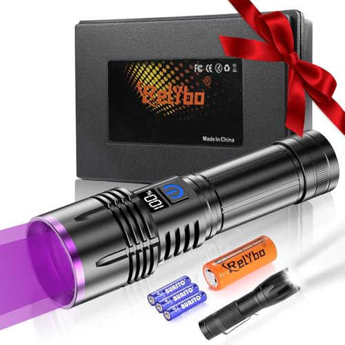 Relybo Torcia UV Ricaricabile USB, Luce 365nm, Lampada di Wood, Ultravioletta Blacklight, 30W per Resina Polimerizzante, Rilevatore di Animali Urina di Cane Gatto