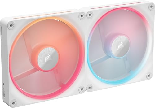 Corsair iCUE LINK LX140-R RGB 140mm PWM Reverse Fans – Dual Fan Kit – Low-Noise, Magnetic Dome Bearing, Dual Light Loops, QuikTurn™ Screws, Zero RPM Mode – White