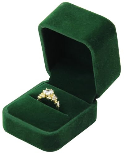 DOZNOZRI Velvet Green Ring Box - Personalized Single Wedding and Engagement Gift Box for Proposal, Jewelry