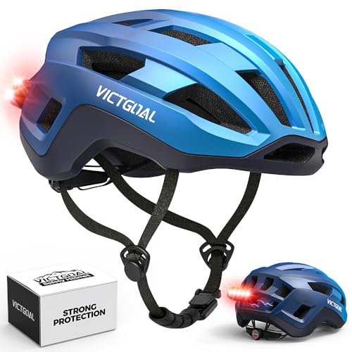 VICTGOAL Rennrad Helm Männer Frauen Leicht Fahrradhelm Herren Rennrad mit Magnetischen Rücklicht Einstellbare Atmungsaktiv Rennradhelm für Erwachsene Radfahren (MetallBlau, L: 57-61 cm)