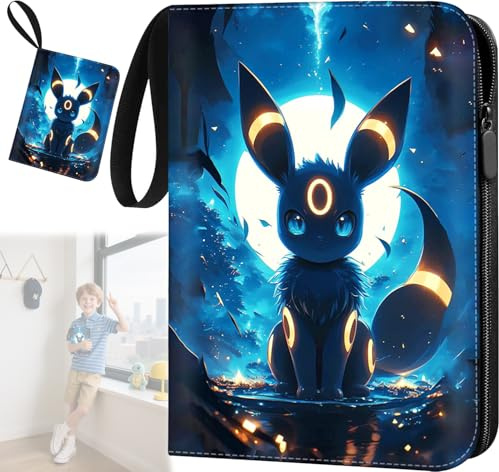 Album de collection pour Pokémon - 4 pochettes - 50 pages - Porte-cartes en polyuréthane - 400 cartes à collectionner - Avec fermeture éclair et dragonne
