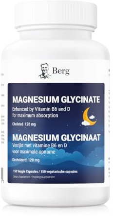 Berg Magnesium Glycinate 400 mg – 120 mg Elementärt Magnesium med Vitamin D3, B6 & Zink – 150 Kapslar – 5 Månaders Förråd