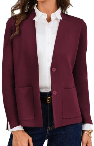 GRACE KARIN - Blazer da donna eleganti, con scollo a V e bottoni, per l'autunno, cardigan in maglia con tasche, Rosso vinaccia, XXL