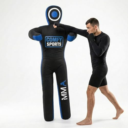 MMA Dummy Judo Grappling Dummy Punching Bag Brazilian BJJ JIU Jitsu Standing Position Dummy Wrestling Martial Arts Boxing Karate Training Dummies - Canvas - UNFILLED (Blue, 70 (Inch))