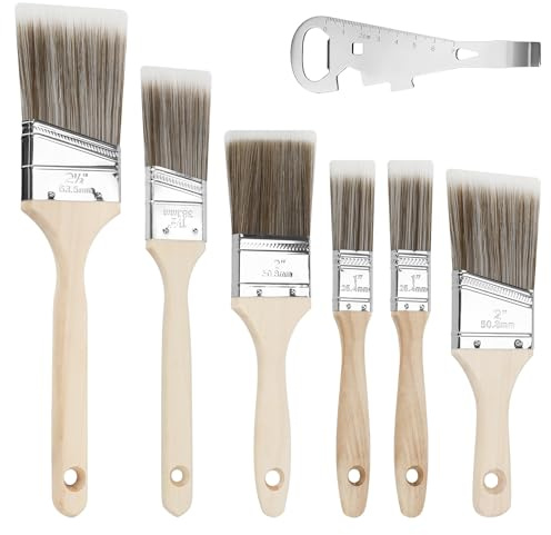 Juego de 7 Pinceles de Pintor, 25/38/50/64 mm, Pincel de Barniz, Juego de Pinceles de Pintura con abridor de latas de Pintura, Juego de Pinceles para Madera y Bricolaje – Juego