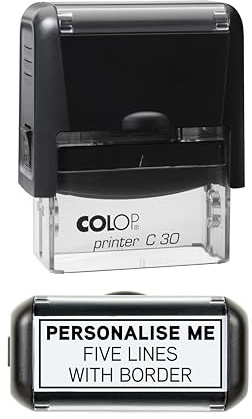 Personalised Custom Made Self-Inking Business Company Address Rubber Ink Stamp - 48mm x 18mm - with Solid Border (Five Lines of Text)