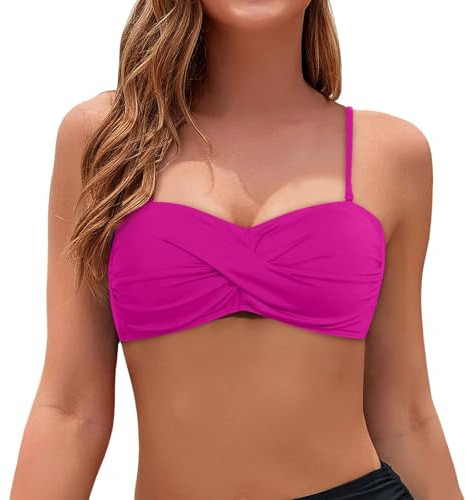 Haut de Maillot de Bain Femme Bandeau Push-Up Sexy Bikini Bandeau Bretelles Amovibles et sans Bretelles Col en V Croisée Hauts de Bikinis pour Femme Haut de Bikini Noir avec Rembourrage Amovible