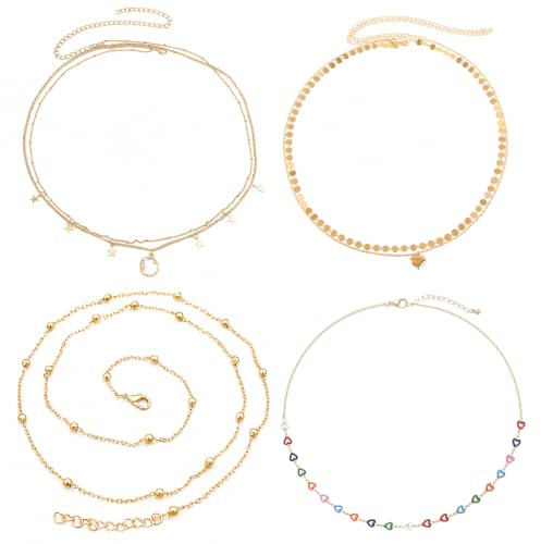 4PCS Gold Belly Chain Set for Women, Adjustable Waist Chain Gold with Single & Double Layered Design, Waterproof Body Chain Jewellery for Beach, Bikini, Summer Party & Daily Wear
