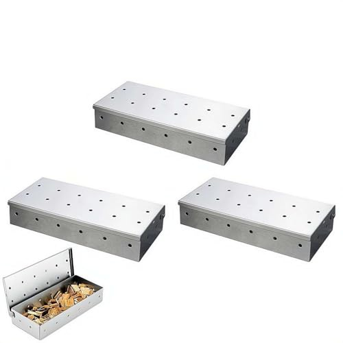 Scatola affumicatrice per barbecue in acciaio inossidabile per trucioli di legno, accessorio resistente per infondere sapore affumicato in carne e pesce, scatola per affumicatura per barbecue a gas