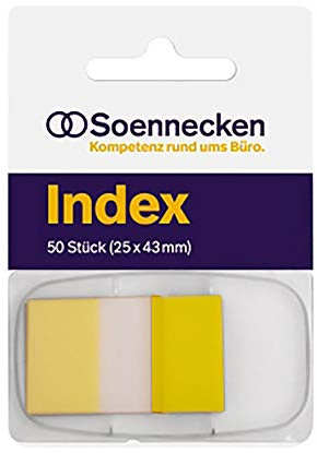 Skonsam häftband index, gul, 50 blad, 50 remsor i givaren