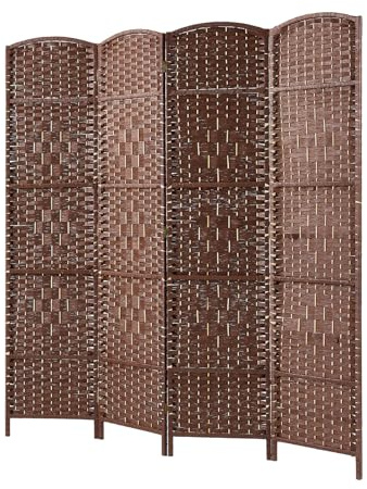 INMOZATA 4 Panel Hand Made Wicker Folding Room Divider Living Room Partition Privacy Screen Separator Brown
