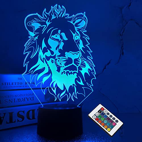 Nachttischlampe mit Löwen-Effekt, große Katze, 3D-Illusions-Lampe für Kinder, Nachttischlampe mit Fernbedienung, 16 Farbwechsel, Weihnachten, Halloween, Geburtstagsgeschenk