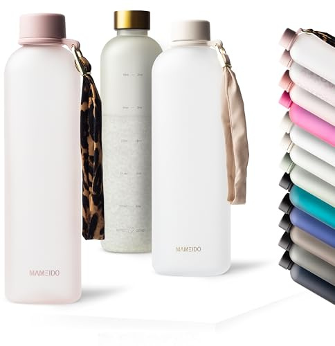 MAMEIDO Water Bottle 1 l, Motivational Time Markings, BPA free, Leak-Proof, Tritan Co-Polyester Plastic water bottle, Sports Bottle (Rosé Quartz)