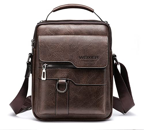 Hjkiopc Umhängetasche Herren Schultertasch Crossbody Handytasche Messenger Bag Herrentasche Shulder Bag Leder Brusttasche (A-Braun2)