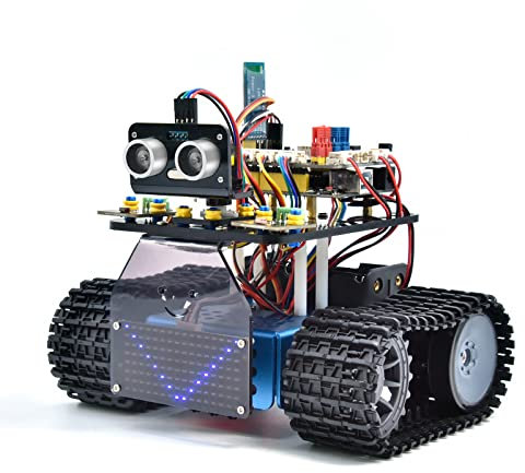 KEYESTUDIO Kit de Tanque de Robot Inteligente para Arduino IDE, Kit de construcción electrónica con UNO R3, Sensor ultrasónico, etc. Robot Educativo de programación Stem DIY para 14+ Adolescentes