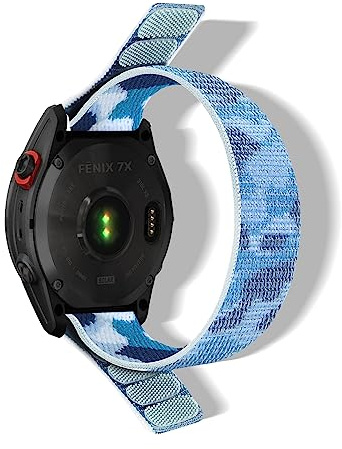 RoYiio Nylon Bracelet pour Garmin Quatix 8 47mm/Quatix 7 Pro/Tactix 8 47mm/Fenix8 47 mm/Fēnix 7Pro/Fēnix 6Pro Bracelet Respirant pour Descent G2/Fenix E/Epix 2 (QuickFit 22mm, Camouflage Bleu)