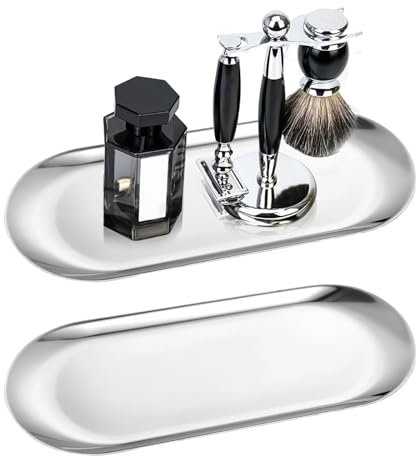 2 Pezzi Vassoio Decorativo Svuotatasche Design Moderno Vassoio da Portata Vassoio Caffe Vassoio Rettangolare per Dessert Cosmetici Gioielli Profumi (Argento)