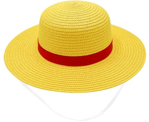 ZPSOSPZ Anime Cartoon Straw Hat, Cosplay Costume for Adults, Outdoor Sports Gangster Travel Holiday Cap, Handmade Sun Protection Hat - Yellow