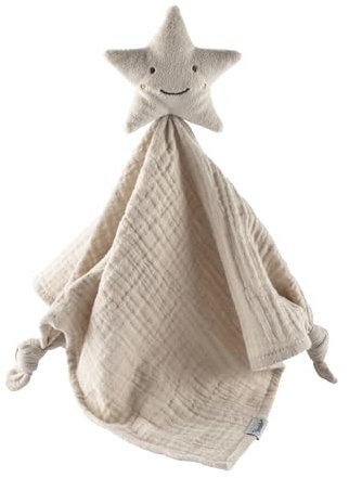 Baby Schmusetuch Stern mit besticktem Gesicht, Schnuffeltuch aus Musselin mit Knotendetails, Trösterchen für Jungen und Mädchen