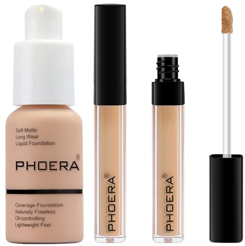 PHOERA Fond de teint, PHOERA correcteur liquide, dissimulation légère à couverture naturelle, PHOERA maquillage de fond de teint pour femmes (103 Warm peach+103#BEIGE)
