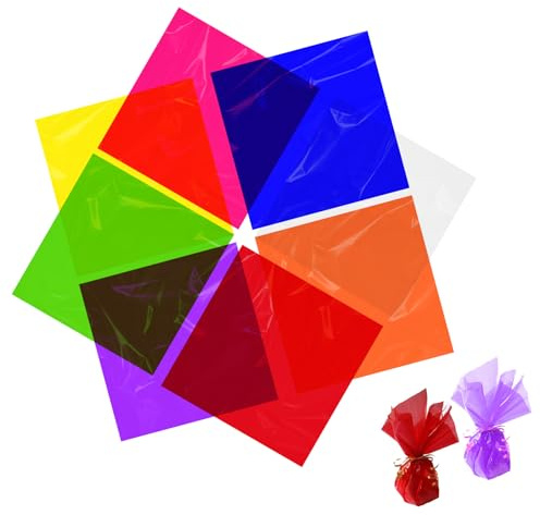 Rebanky 200 Piezas Hojas de Celofán de Colores Dulces Hojas de Transparencias de Colores Lámina de Celofán de Colores Celofán de Color Hecho a Mano para Envasado de Caramelos, Decoración