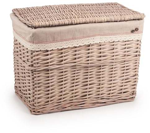 Woodluv Medium Rectangular Handwoven Wicker Storage Trunk With Lining, 49 x 28 x 36 cm (L/W/H)