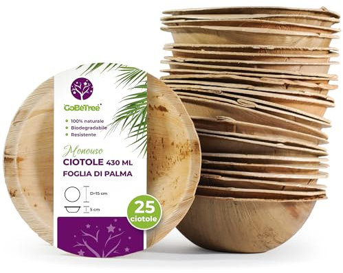 GoBeTree 25 cuencos redondos de hoja de palma, ecológicos, rústicos y elegantes para barbacoas, picnics y fiestas de cumpleaños. Similar a los cuencos de bambú