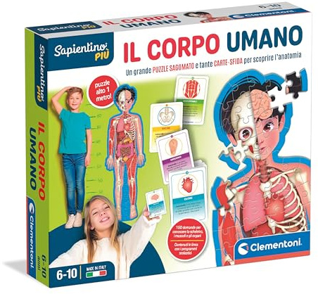 Clementoni Sapientino più - Il Corpo Umano, Gioco Educativo per Bambini 6-10 Anni, per Scoprire Anatomia e Scheletro, con Puzzle di 1m e Schede Educative, Made in Italy, Lingua Italiana, 16471