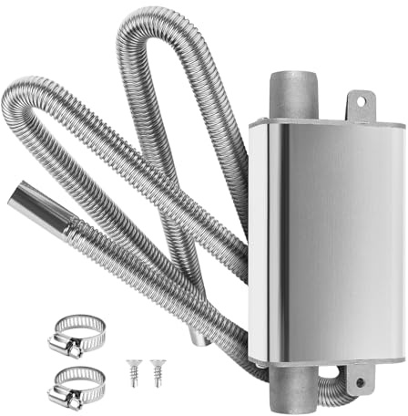 MaxEarn 60cm Stainless Steel Diesel Heater Exhaust Pipe with Basic Muffler | Air Diesel Heater Exhaust Pipe with 2 Clamps, Auto Parking Auxiliary Heater Accessories for Car Diesel Gas Vent Hose Heating