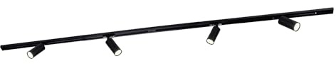 Ledvion - Sistema di Binario, 2m, Binario Monofase, 3W, incluse 4 lampadine LED GU10, Nero, 2700K, 4x spot GU10 orientabili, Plafoniera led soffitto, lampadario cucina, faretti led, plafoniera moderna