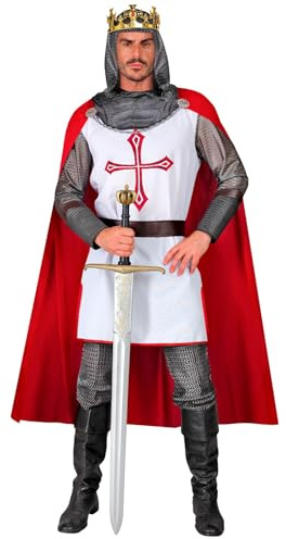 W WIDMANN MILANO Party Fashion - Costume templier, armure de chevalier, médiéval, costume de conte de fées, prince | Avec haut, capuche, ceinture et cape, costume de chevalier pour soirée à thème médiévale, GN, carnaval