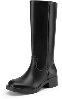 DREAM PAIRS Bottes Femme et Bottines Hautes Classiques au Style Épuré, Bout Carré avec Talon Bloc Bas Confortable, Polyvalentes et Adaptées à Toutes Les Saisons,Size 40,Noir,DWUMKB2539