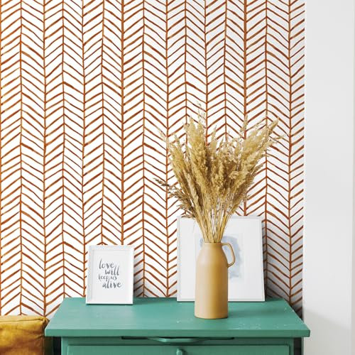 Carta Parati Righe Arancione,44.5 x 1000cm Carta da Parati Adesiva Bianco e Arancio Geometrica Parato Adesivo per Parete Righe Verticali Pellicola Adesiva per Mobili,Camera da Letto,Soggiorno,Bagno