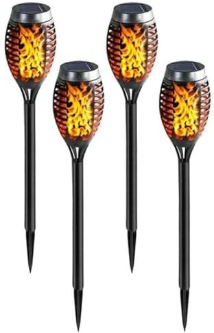 DE ROSA SHOP Lanterna Solare da Esterno, Set da 4 Pezzi con 96 LED, Impermeabili IP65, Effetto Fiamma Tremolante, Illuminazione Decorativa per Giardino, Terrazza, Patio, Caminetti Esterni