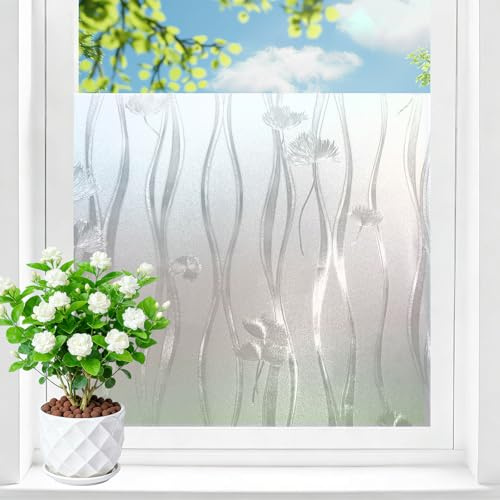 Shackcom Film Électrostatique Fenêtre Film de Vitre Autocollant Bon Intimité Protection Auto-Adhésif Anti Regard Sticker Anti-UV Décoratif pour Bureau Chambre Cuisine Maison-J088 90x200cm