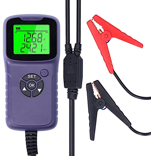 Testeur de batterie de voiture numérique A300, analyseur de batterie automobile avec grand écran LCD, pince robuste pour batteries à cycle profond AGM Gel 12 V, outil de (Violette)