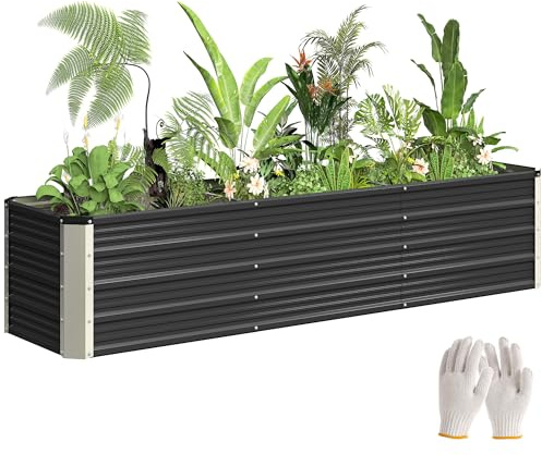 Outsunny Jardinière surélevée en Acier, lit de Jardin avec Gants, carré Potager de Jardin pour Fleurs, Herbes, légumes, 183 x 47 x 40 cm, Gris