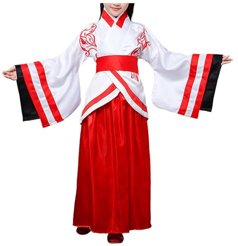 Vestido para niñas Tradicional Japonés Kimono Para y Ropa tradicional china para Niños cómodo moderno y retro de tela yukata kimono anime cosplay traje de cuerpo completo mujer (b-Red, 5-6 Years)