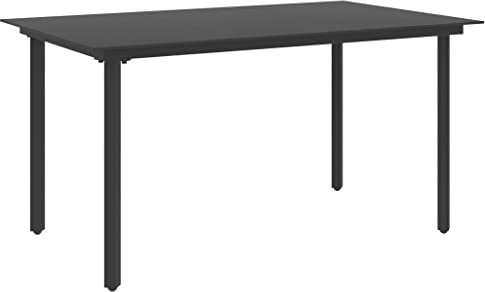 PUGYNBK Black Powder-Coated Steel Rectangular Garden Dining Table with Glass Top, 59.1 in Long and 31.5 in Wide, Durable Outdoor Furniture for Patio and Backyard