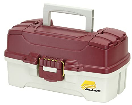 Plano Boîte de rangement pour matériel de pêche à 1 plateau avec double accès sur le dessus, rouge métallisé/blanc cassé, stockage de matériel de qualité supérieure (620106)