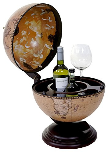 Mendler Globus Tischbar HWC-T873, Minibar Tischbar, Weltkugel für 3 Flaschen MVG-Zertifiziert