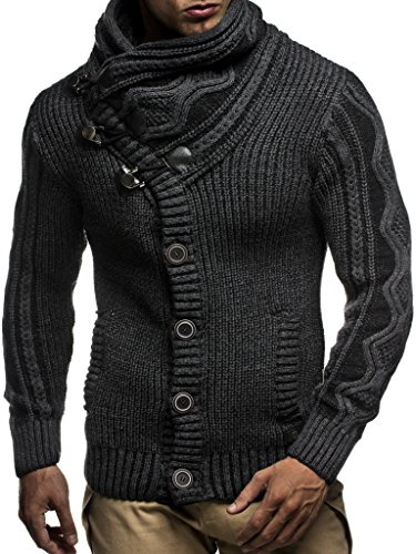 Leif Nelson Hombres Chaqueta de Punto con Cuello Chal LN-5065 Antracita X-Large
