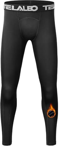 TELALEO Boys Thermal Compression Leggings Pants Youth Fleece Lined Base Layer Tights Cold Weather Heat Gear (Fireball is an AD) Black L