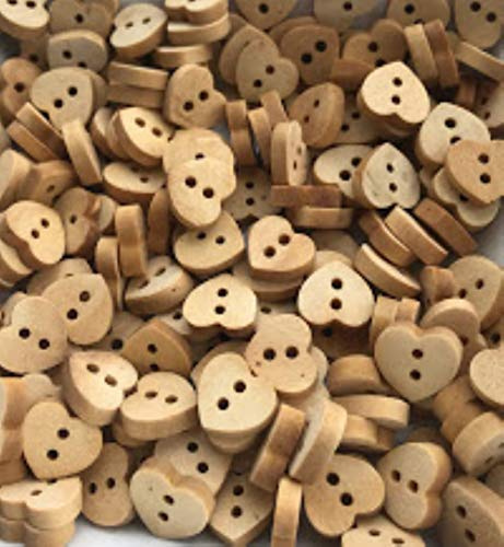 Beads'n'Bits - 40 Rustic Natural Coloured Wooden Heart Buttons Deal for Sewing, Paper Crafts, Scrapbooking