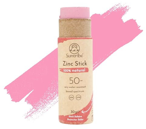 Stick Solar Natural Mineral Zinc FPS 50 Suntribe - Filtro UV Mineral (Òxido de Zinc sin Nanopartículas) - Muy Resistente al Agua - Biodegradable - Orgánico - Residuo Cero - Rojo Retro (30 g)