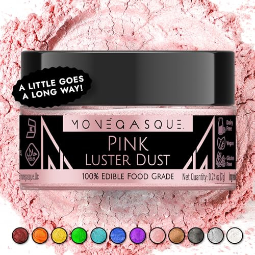 MONÉGASQUE Pink Edible Glitter for Drinks & Cakes, Lustre Dust, 7g | Pink Edible Lustre Dust for Halloween Cocktails, Cakes & Party Drinks - Kosher, Halal, Vegan, Tasteless