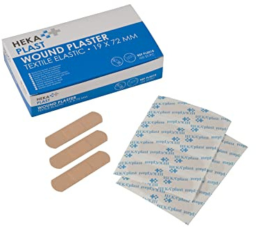 Hekaplast Pflaster Strips 1,9x7,2 cm (100 Stück), elastische Wundpflaster im Set zur Versorgung von kleinen Wunden, hautfarbene Pflaster
