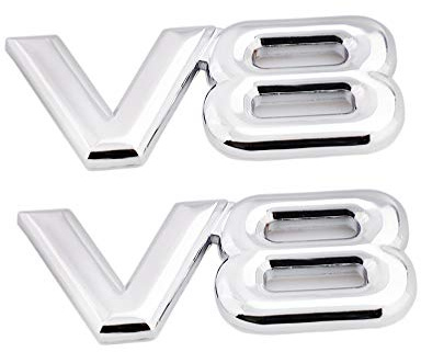2 emblemas V8 de metal 3D V8 para exhibición del motor del coche, emblema de coche (plateado)