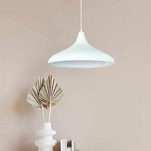 bamyum Champion Hängelampe Esstisch Ø 35 cm Metall Pendelleuchte E27 Esszimmerlampe Küchenlampe Deckenleuchte Wohnzimmerlampe Küche Lampen - Weiß