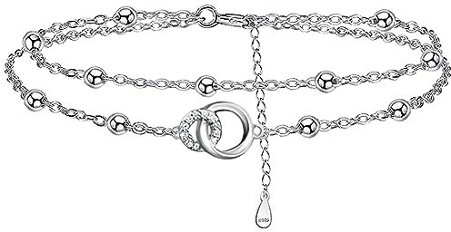 Fengguock Doppelring Armband, Mobius Bracelet, Armband Damen Silber 925, Bettelarmbands, Verstellbar 15+5cm Arm-band Damen,Geburtstagsgeschenk für Frauen Mutter Ehefrau